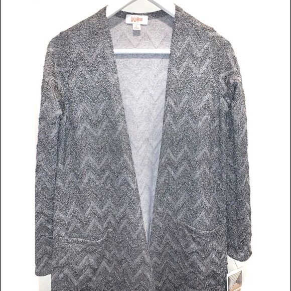 Silver Gray Shimmer Metallic Herringbone Long Sleeve Cardigan Duster - Picture 1 of 7